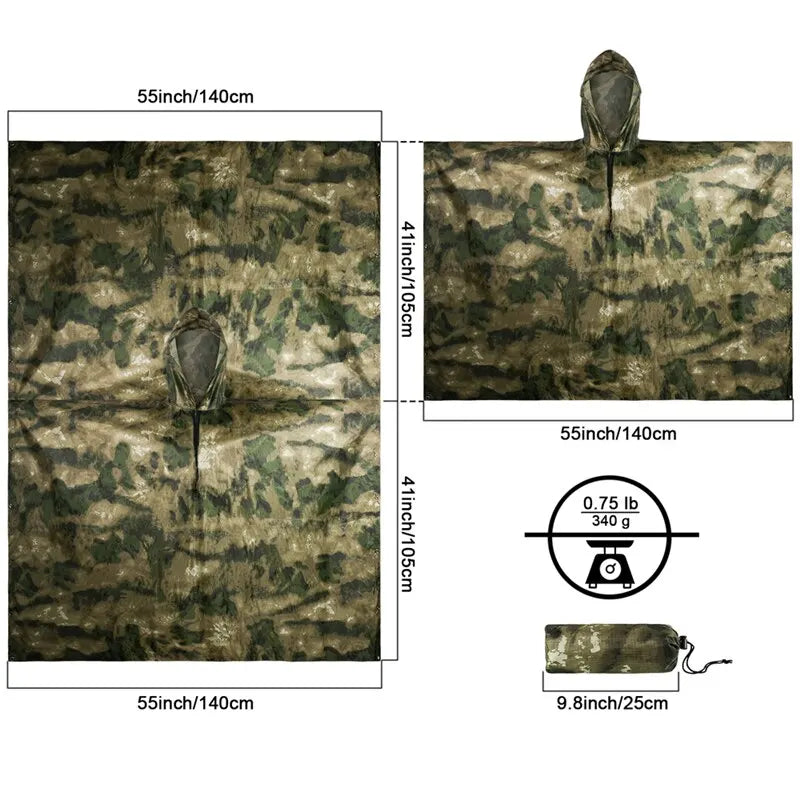 Lightweight Waterproof Camouflage Rain Poncho