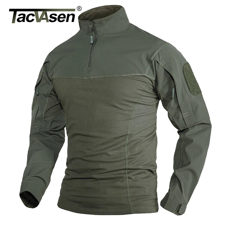 TACVASEN Men's Tactical Long Sleeve T-Shirt with Quarter Zip &amp; Sleeve Pockets | Ripstop Outdoor Tee