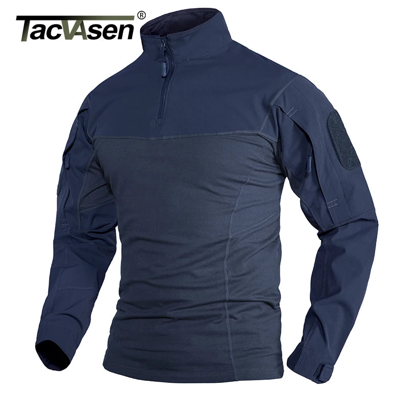 TACVASEN Men's Tactical Long Sleeve T-Shirt with Quarter Zip &amp; Sleeve Pockets | Ripstop Outdoor Tee