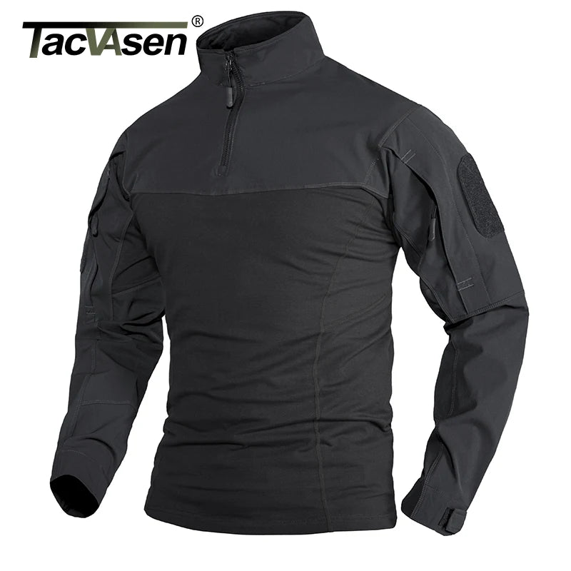 TACVASEN Men's Tactical Long Sleeve T-Shirt with Quarter Zip &amp; Sleeve Pockets | Ripstop Outdoor Tee