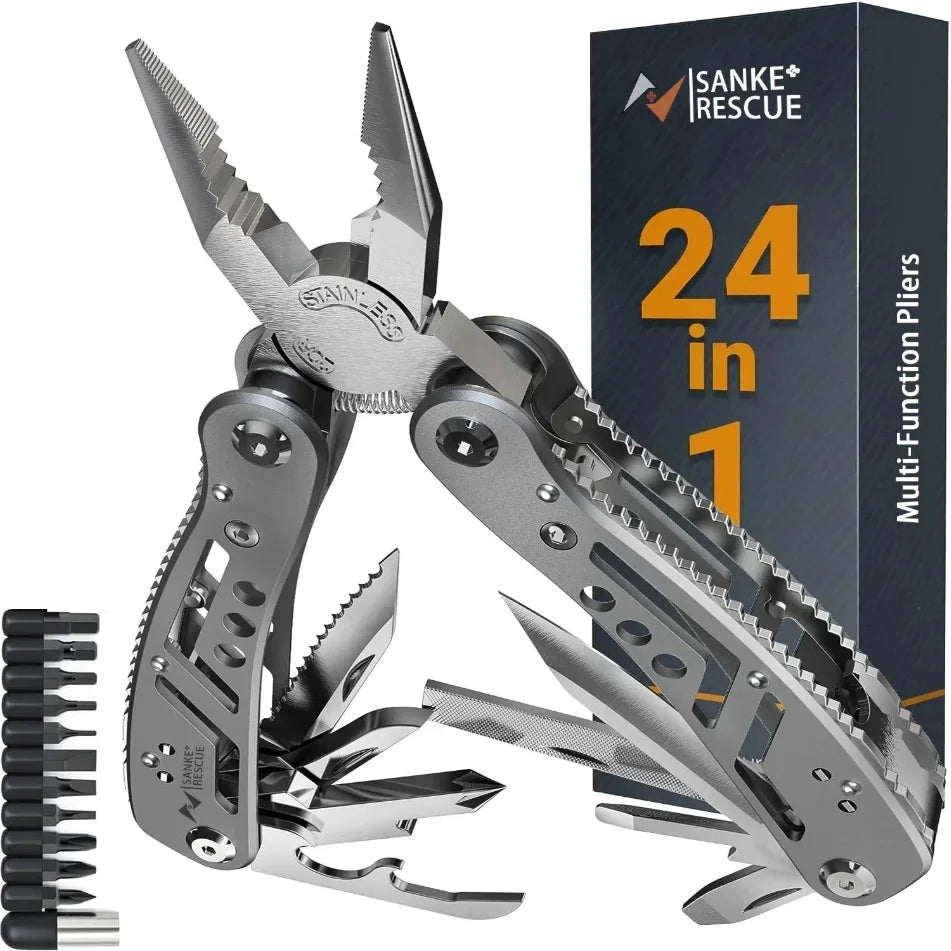 Multi-function pliers set with packaging labeled '24 in 1' on a white background