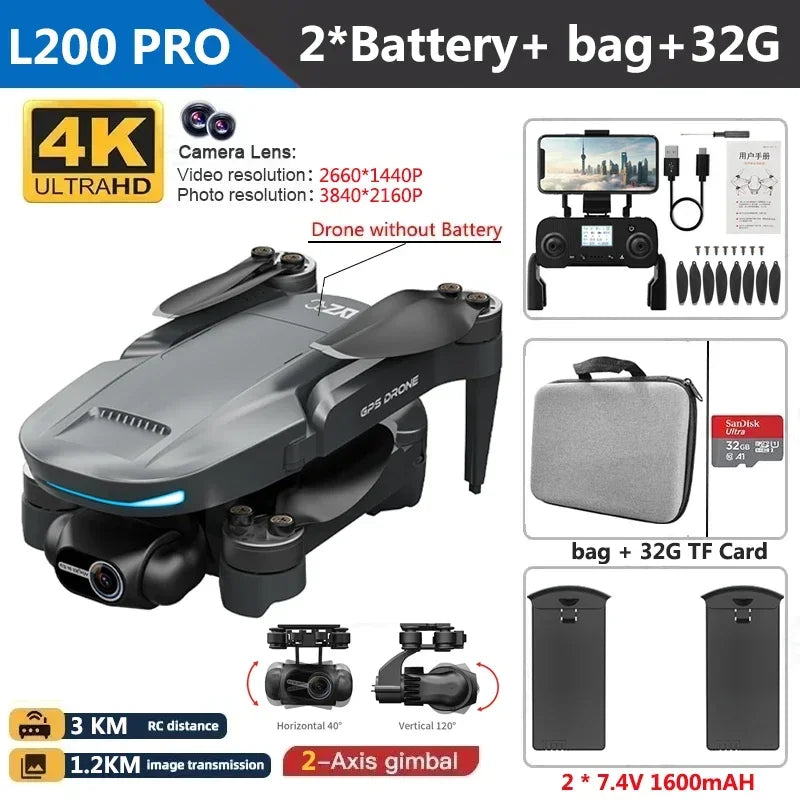 L200 Pro Max 4K GPS Drone with 2-Axis Gimbal 360° Laser Obstacle Avoidance