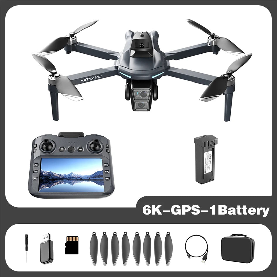 Lenovo XT606 8K GPS Brushless Drone with Dual Camera, Servo Gimbal & 5.6-Inch Screen Remote