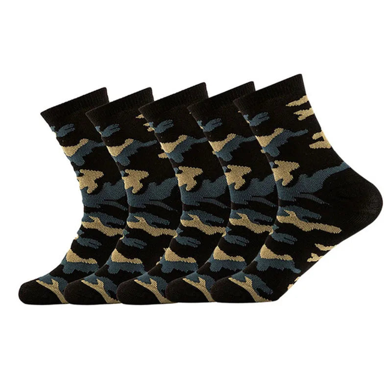 5 Pairs of Camouflage Mid-Tube Cotton Socks – Breathable & Comfortable