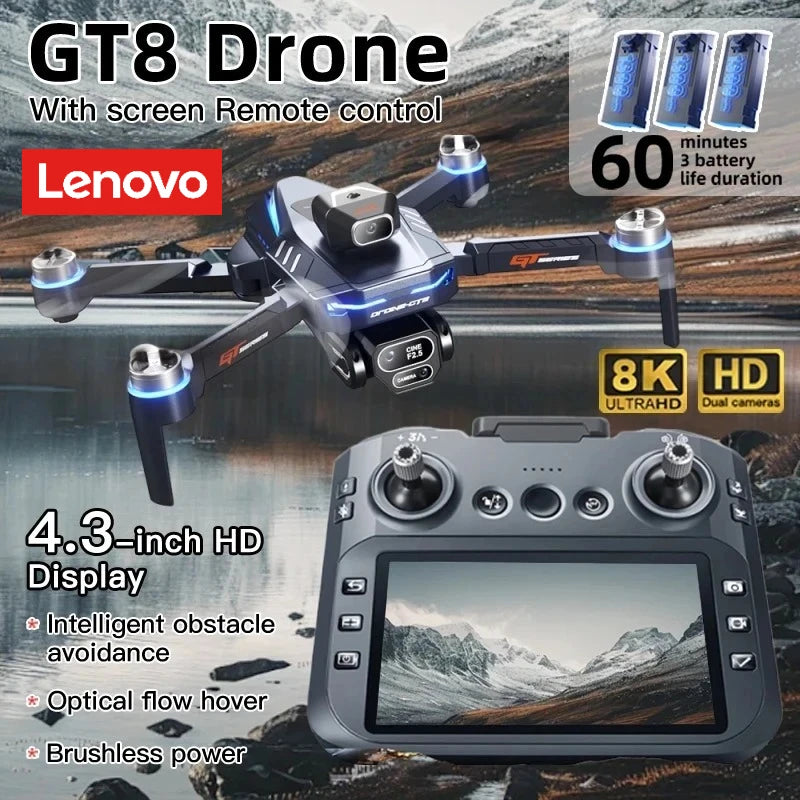 Lenovo GT8 8K Brushless Foldable Drone with Triple Camera, Optical Flow &amp; Screen Remote