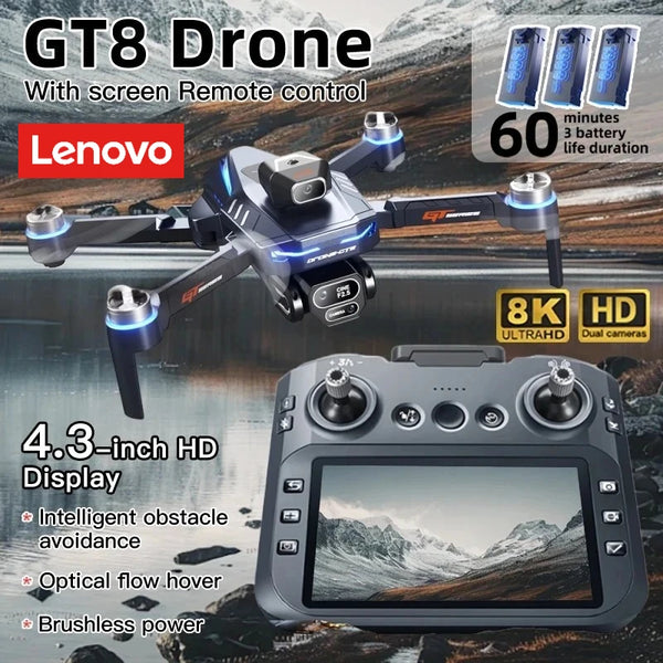 Lenovo GT8 8K Brushless Foldable Drone with Triple Camera, Optical Flow &amp; Screen Remote