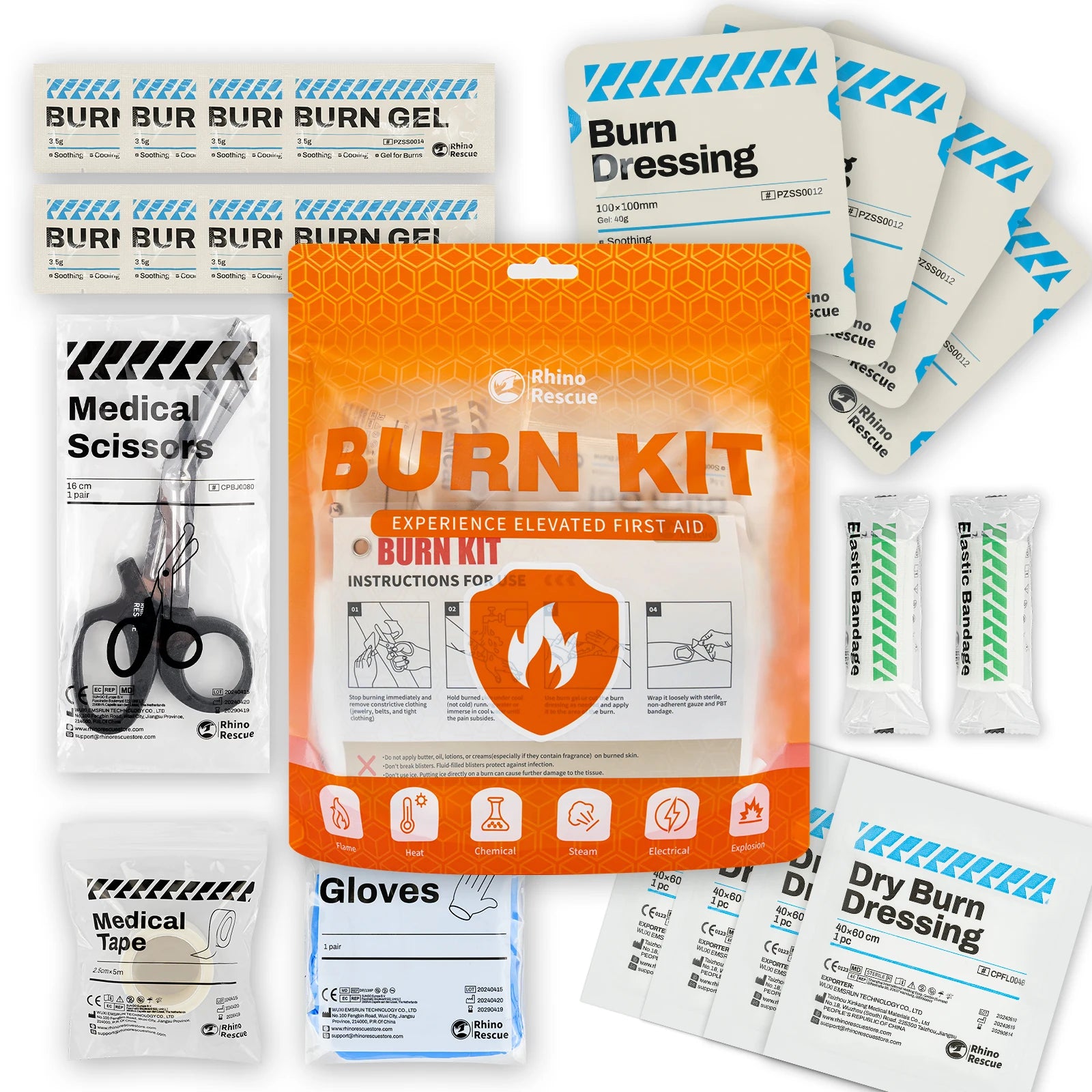 RHINO RESCUE Emergency Burn Care Kit – Complete First Aid Burn Treatment Set