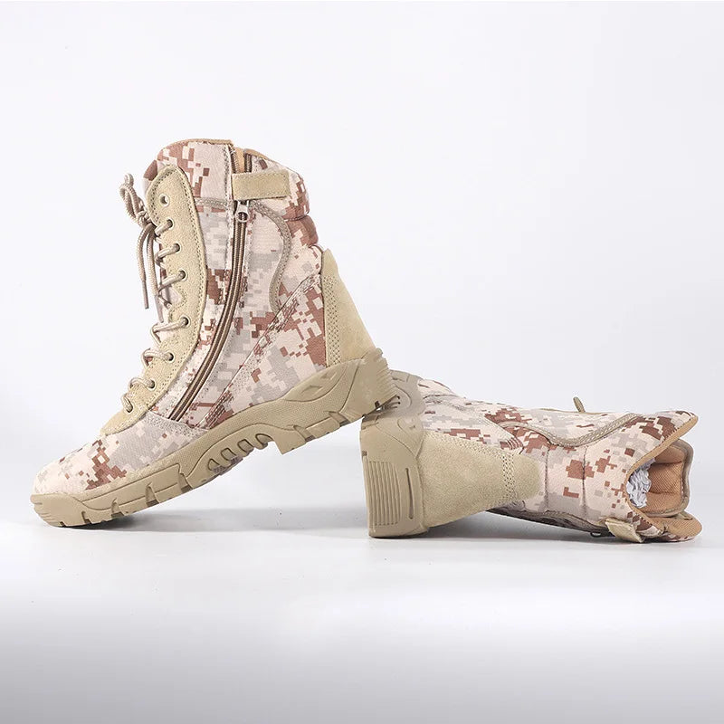 LOUIHAWK Men’s Tactical High-Top Boots — Desert Camouflage Hiking Shoes