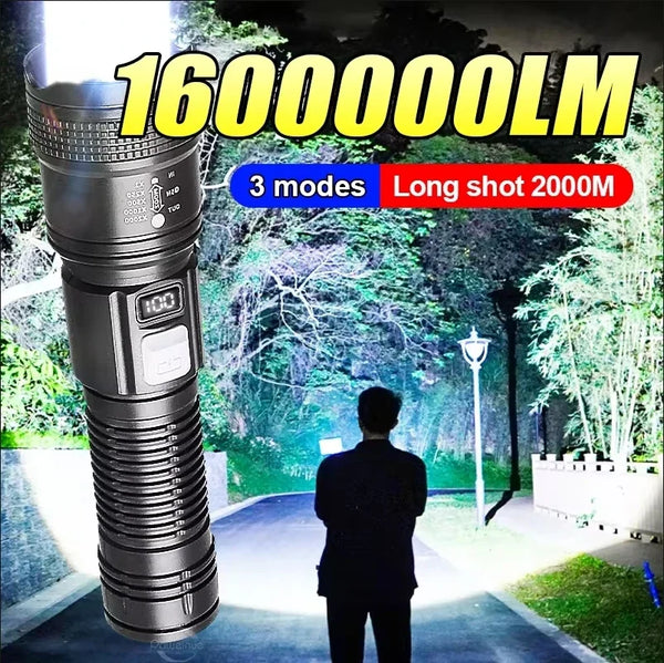 1600000 Lumen USB Rechargeable LED Tactical Flashlight | Waterproof Long Range Torch