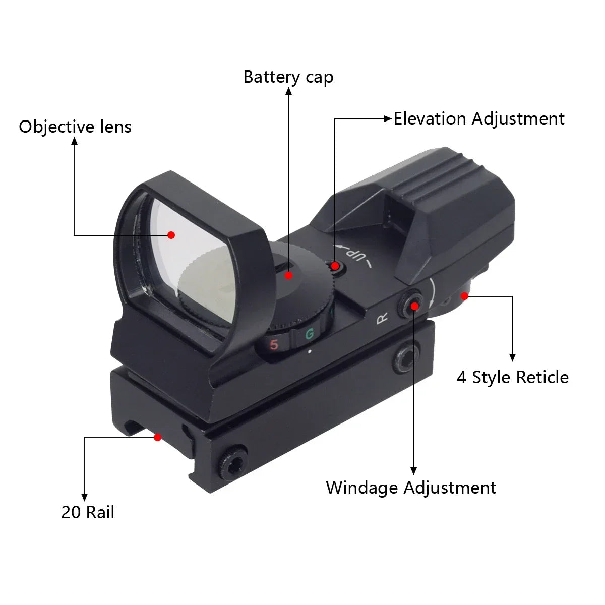 4-Reticle Reflex Red/Green Dot Sight – Tactical Scope for 20mm Rail | ≤6x
