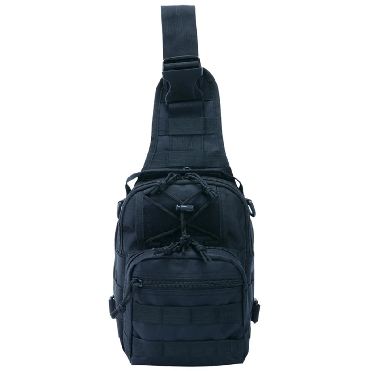 Black sling bag on a white background