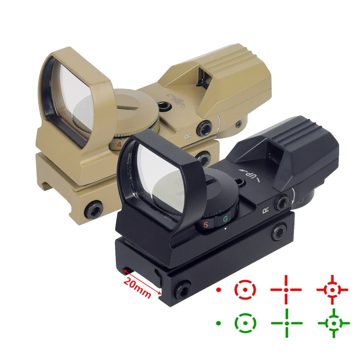 4-Reticle Reflex Red/Green Dot Sight – Tactical Scope for 20mm Rail | ≤6x