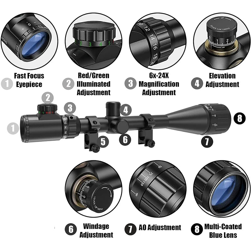6-24x50 AO Rifle Scope – Illuminated Red/Green Tactical Long-Range Optic | Bestsight