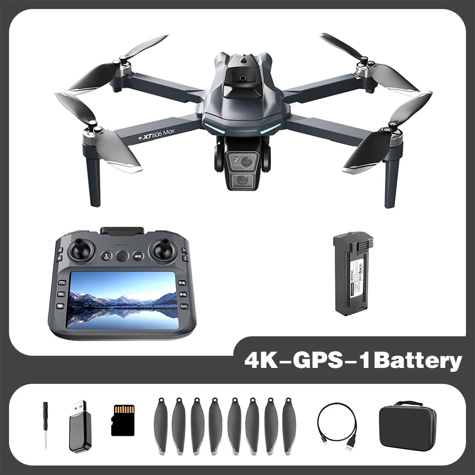 Lenovo XT606 8K GPS Brushless Drone with Dual Camera, Servo Gimbal & 5.6-Inch Screen Remote