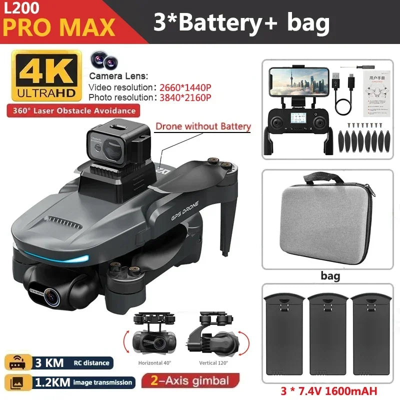 L200 Pro Max 4K GPS Drone with 2-Axis Gimbal 360° Laser Obstacle Avoidance