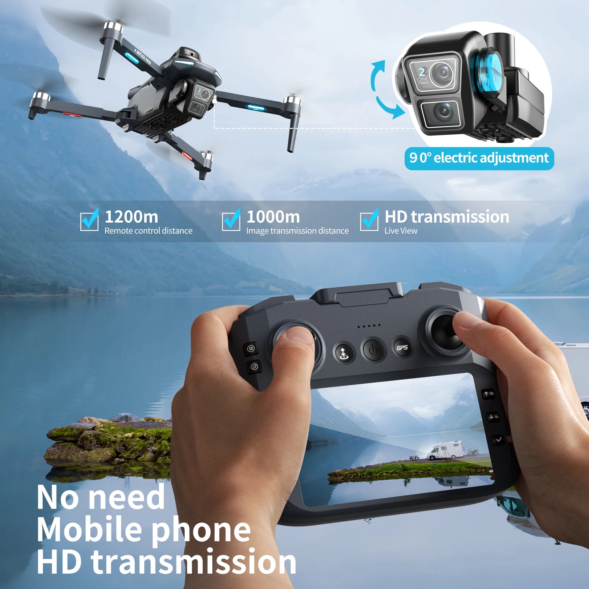 Lenovo XT606 8K GPS Brushless Drone with Dual Camera, Servo Gimbal & 5.6-Inch Screen Remote