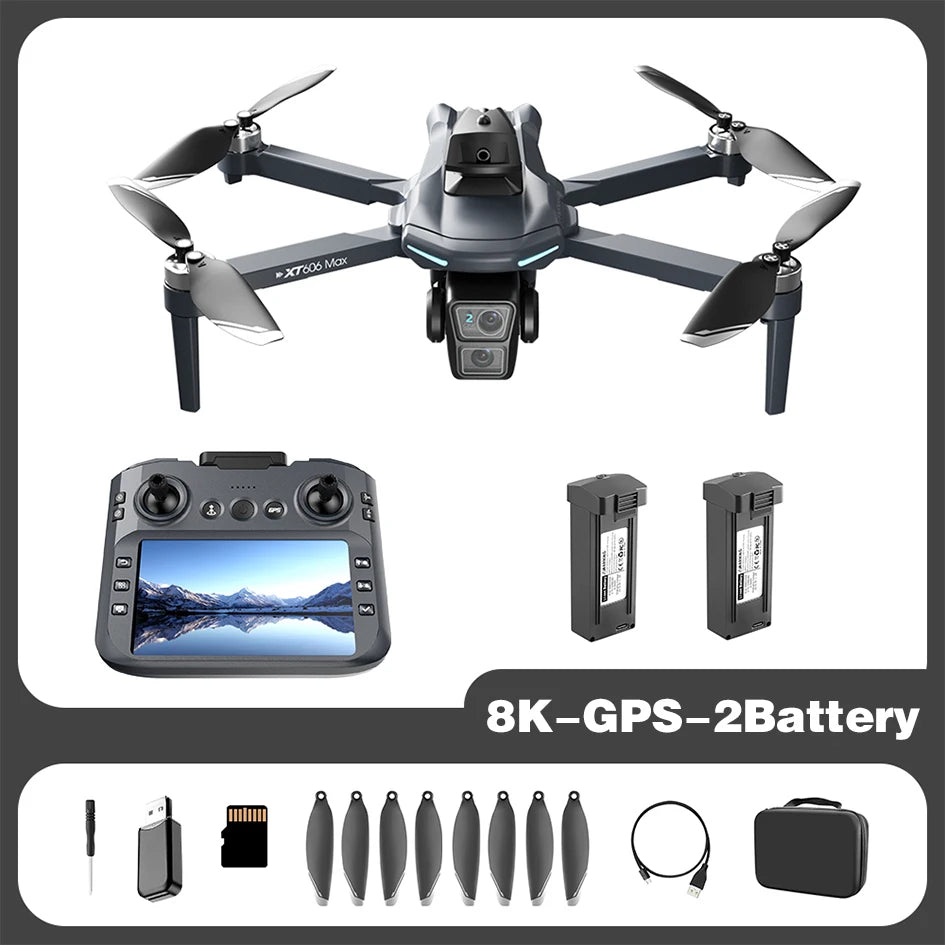 Lenovo XT606 8K GPS Brushless Drone with Dual Camera, Servo Gimbal & 5.6-Inch Screen Remote