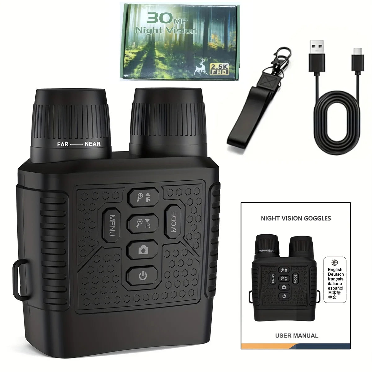 Night Vision Binoculars 2.5K 6X Digital Zoom with Tactical Light 2000mAh Battery