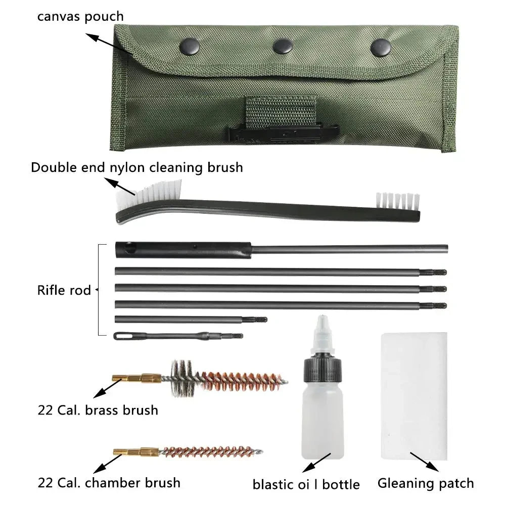 Modular Multi-Caliber Firearm Cleaning Kit with Portable Belt-Compatible Pouch