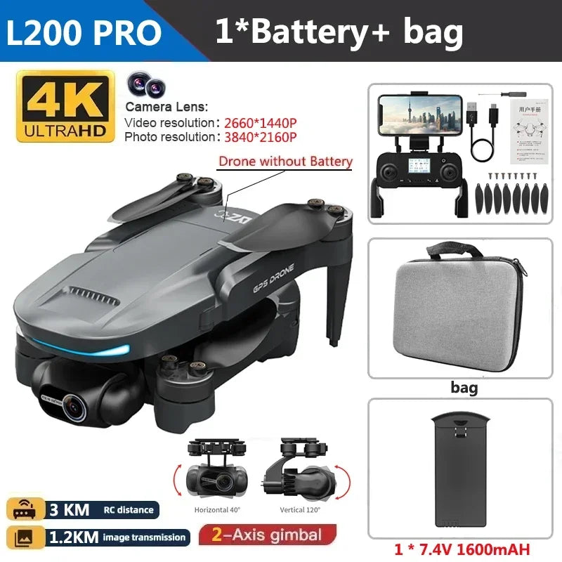 L200 Pro Max 4K GPS Drone with 2-Axis Gimbal 360° Laser Obstacle Avoidance