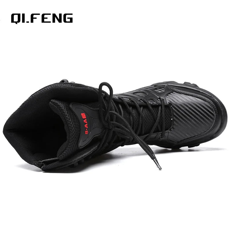 QIFENG Men’s Tactical Combat Boots — Large Size Mid-Calf Army & Work Boots