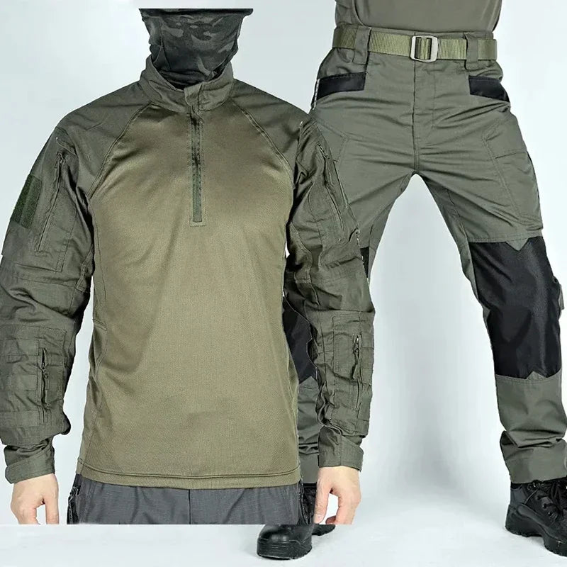 Men's Tactical Combat Uniform Set - Military Camo Shirt Pants for Airsoft, Paintball Hunting