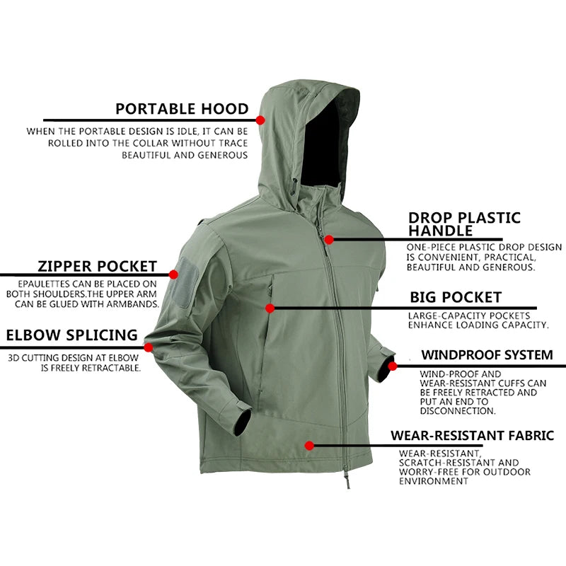 Men's Tactical Jacket – Waterproof, Breathable, and Adjustable Outdoor Gear