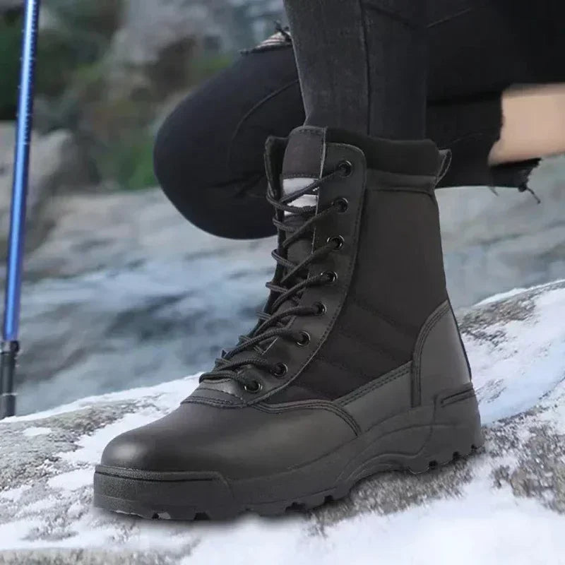 Men's High-Top Tactical Leather Boots – Waterproof Hiking Shoes with Steel Toe | LEDP