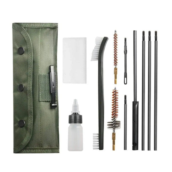Modular Multi-Caliber Firearm Cleaning Kit with Portable Belt-Compatible Pouch
