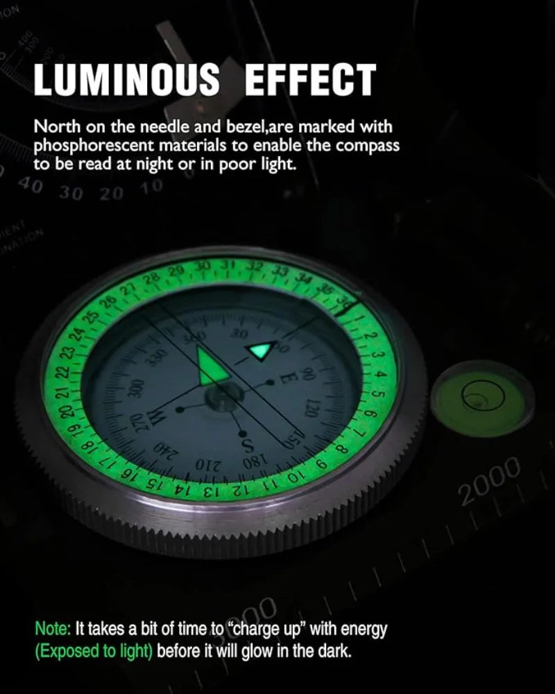 Military Sighting Compass with Inclinometer & Luminous Dial