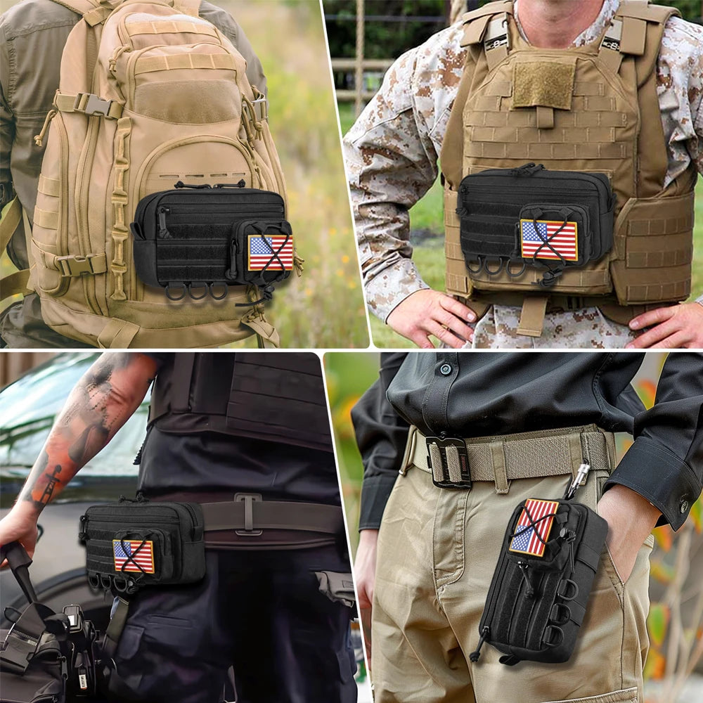 Modular Tactical Organizer Pouch with Multi-Compartment Storage for Outdoor and Hunting Applications