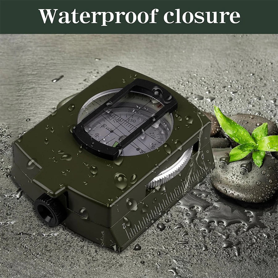 Military Tactical Waterproof Sighting Compass with Fluorescent Dial & Carabiner