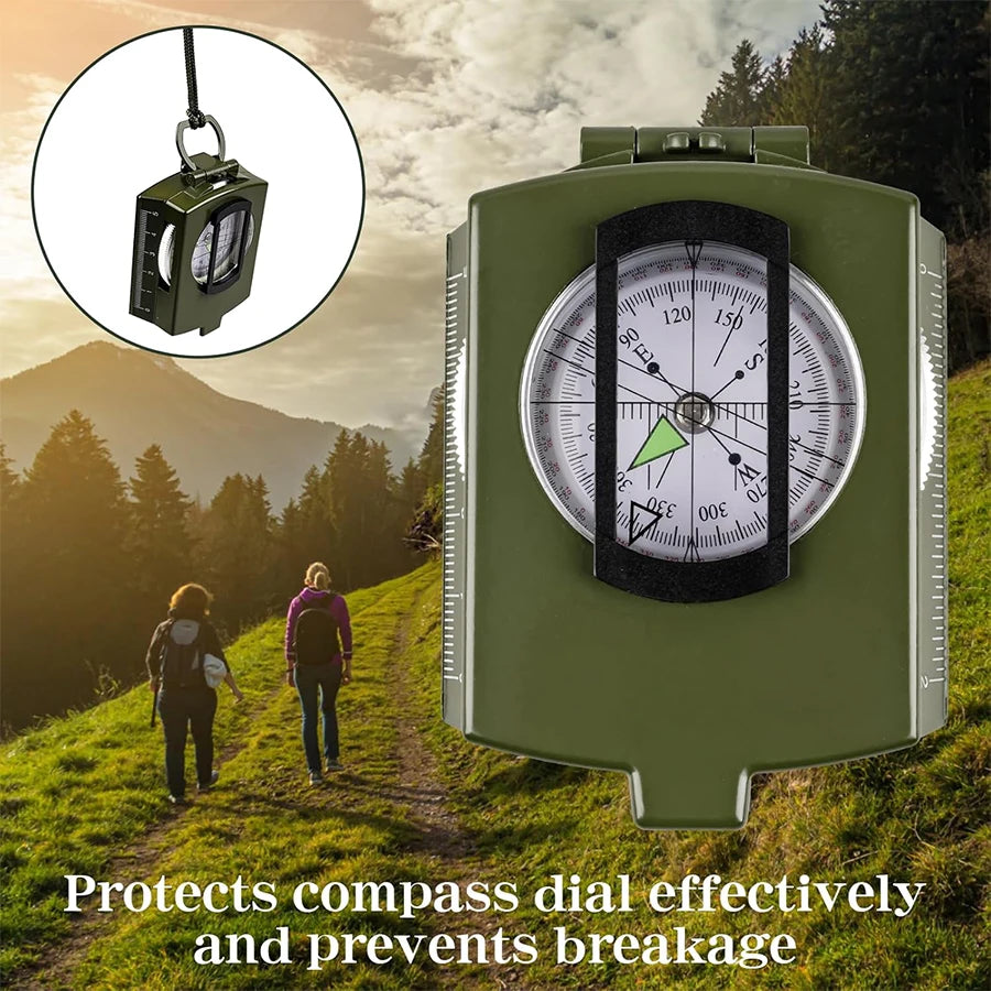 Military Tactical Waterproof Sighting Compass with Fluorescent Dial & Carabiner