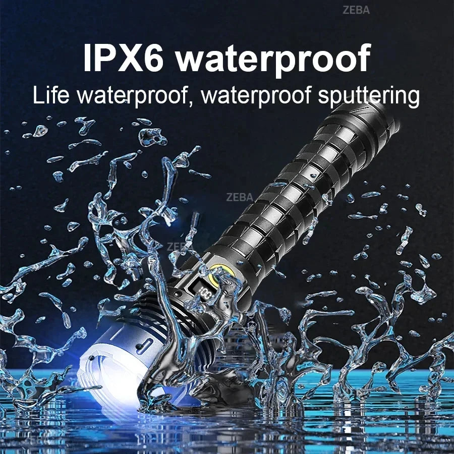 1000W LED Tactical Flashlight - 5000M Long Range, Rechargeable 10000mAh, Waterproof