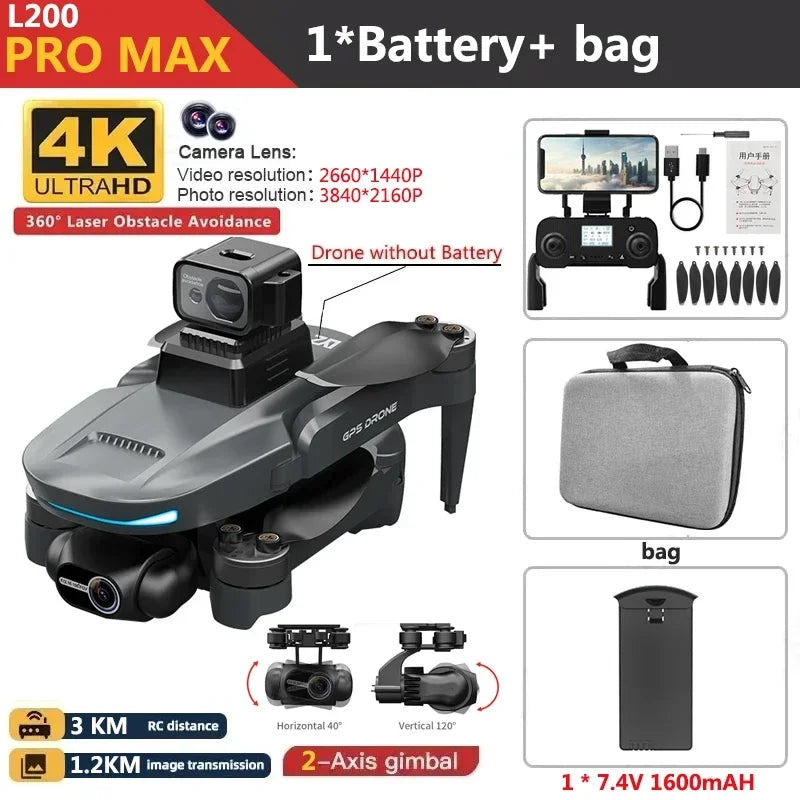 L200 Pro Max 4K GPS Drone with 2-Axis Gimbal 360° Laser Obstacle Avoidance