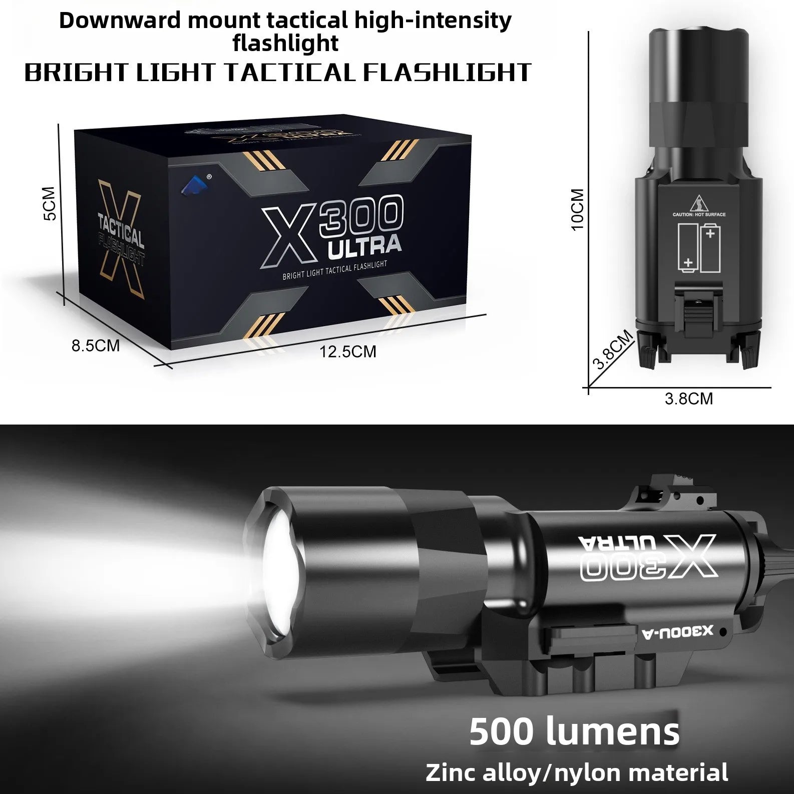 X300U-Style Tactical Pistol & Helmet Light | 500 Lumen Strobe LED Torch for Airsoft