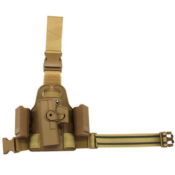 Tactical Drop-Leg Pistol Holster – Nylon Thigh Rig with Dual Mag Pouch | CLUSGO