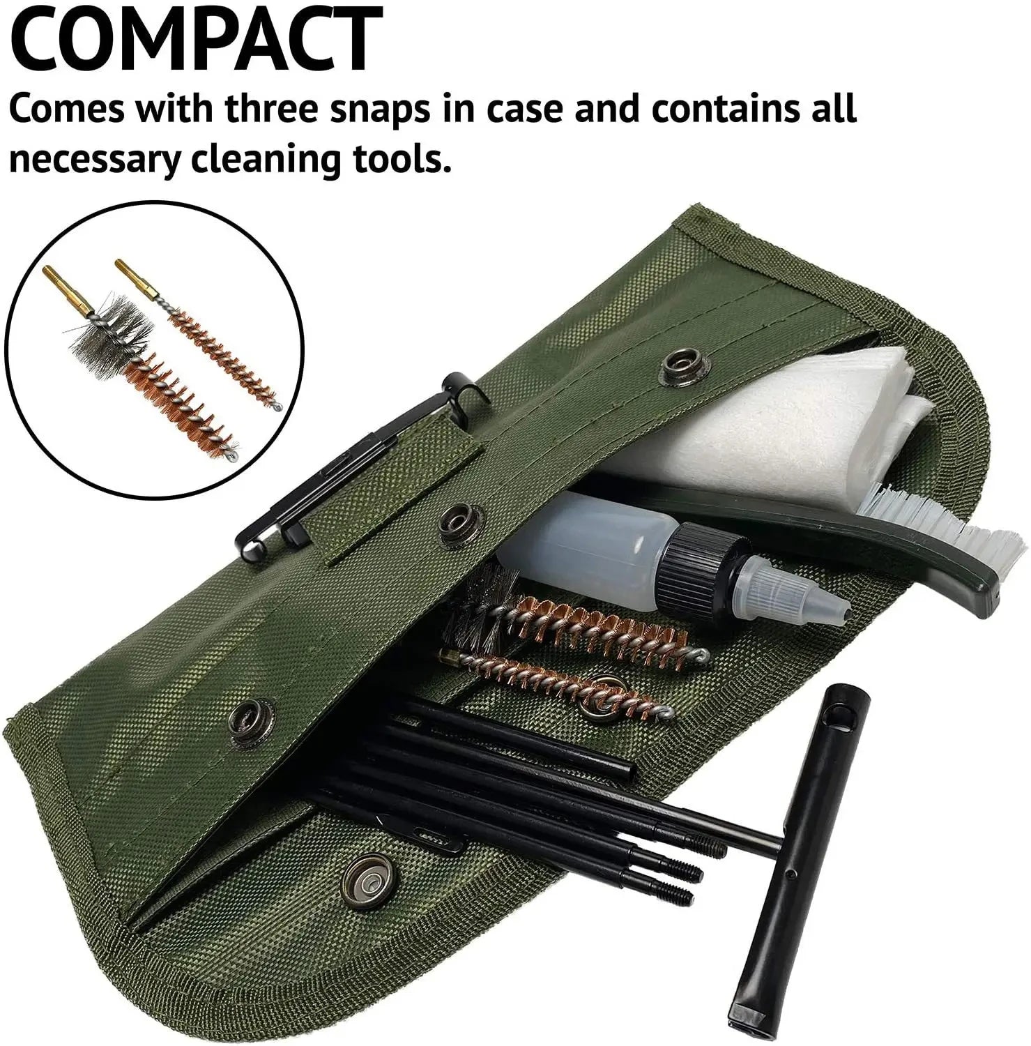 Modular Multi-Caliber Firearm Cleaning Kit with Portable Belt-Compatible Pouch
