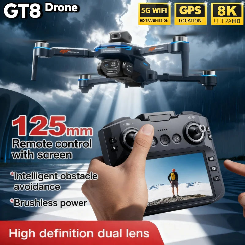 LS GT8 8K Brushless Drone with Dual Camera, Optical Flow & 4.3-Inch Screen Remote