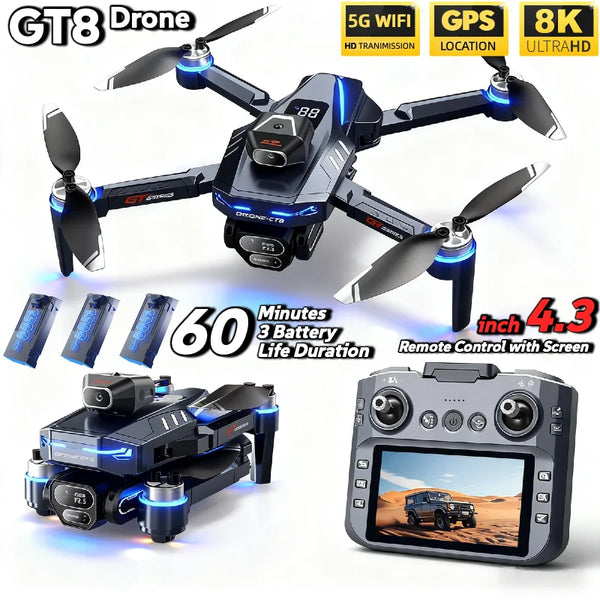 LS GT8 8K Brushless Drone with Dual Camera, Optical Flow & 4.3-Inch Screen Remote