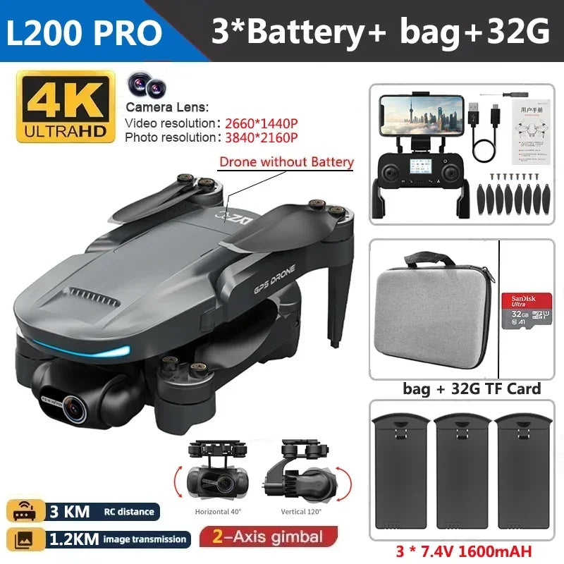 L200 Pro Max 4K GPS Drone with 2-Axis Gimbal 360° Laser Obstacle Avoidance