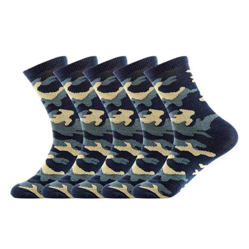 5 Pairs of Camouflage Mid-Tube Cotton Socks – Breathable & Comfortable