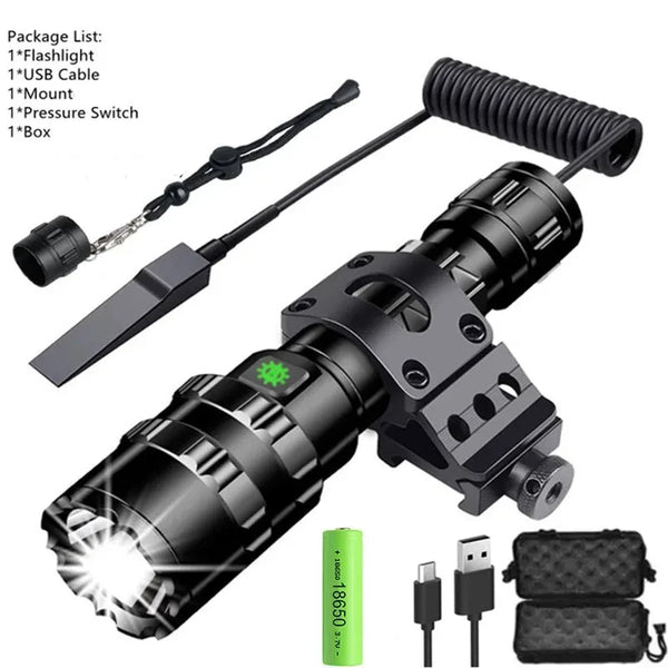 Professional LED Tactical Flashlight - USB Rechargeable, Waterproof, 1000 Lumen