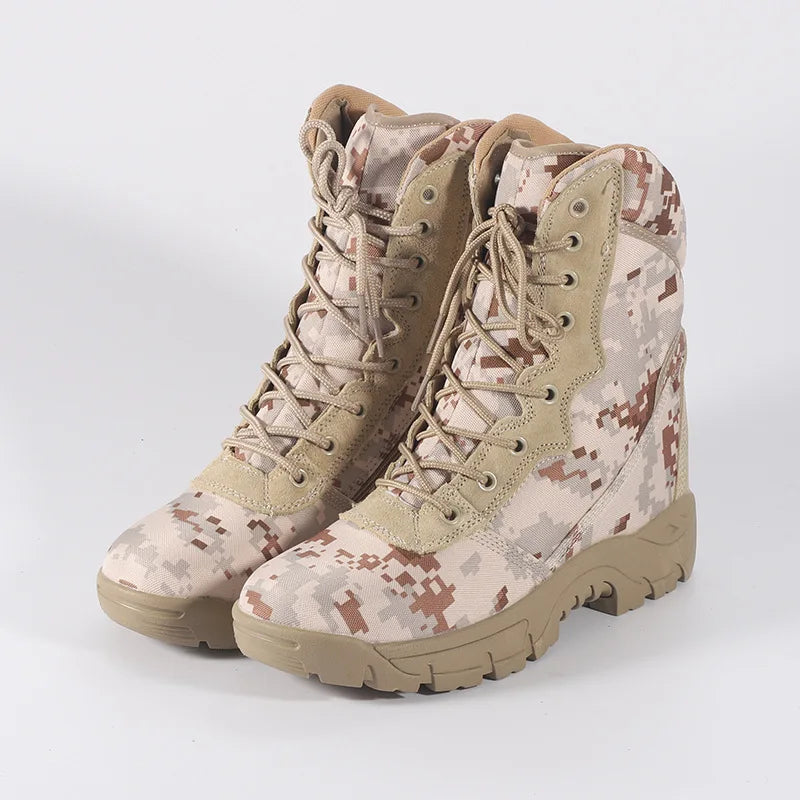 LOUIHAWK Men’s Tactical High-Top Boots — Desert Camouflage Hiking Shoes