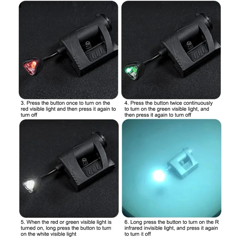 Tactical Helmet Light with 3 LED Modes - IR, Red, Green &amp; White Light for Military, Hunting &amp; Outdoor Operations