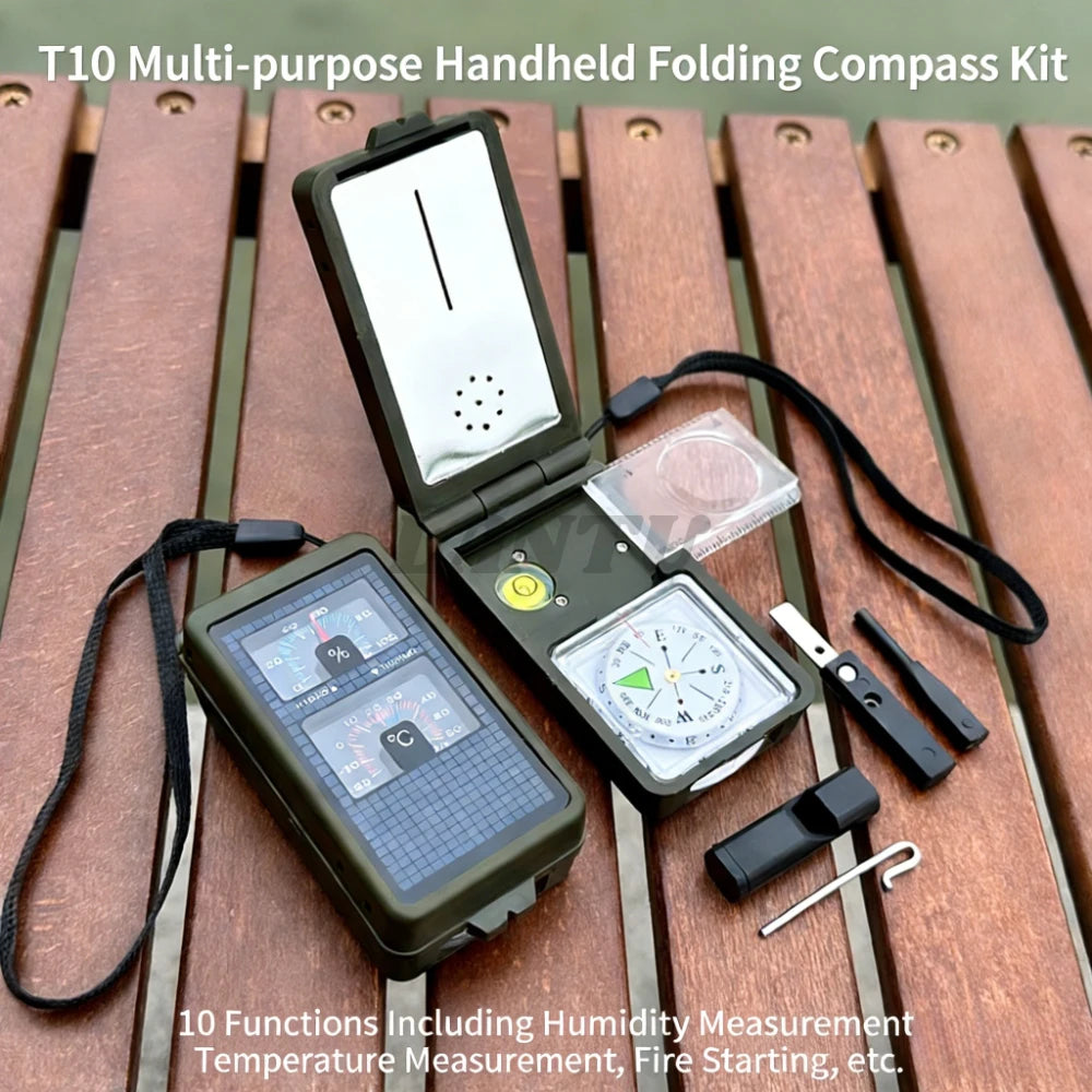 12-in-1 Tactical Survival Compass with Flashlight, Whistle & Fire Starter