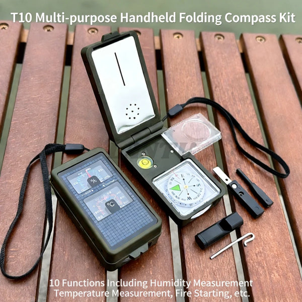 12-in-1 Tactical Survival Compass with Flashlight, Whistle & Fire Starter