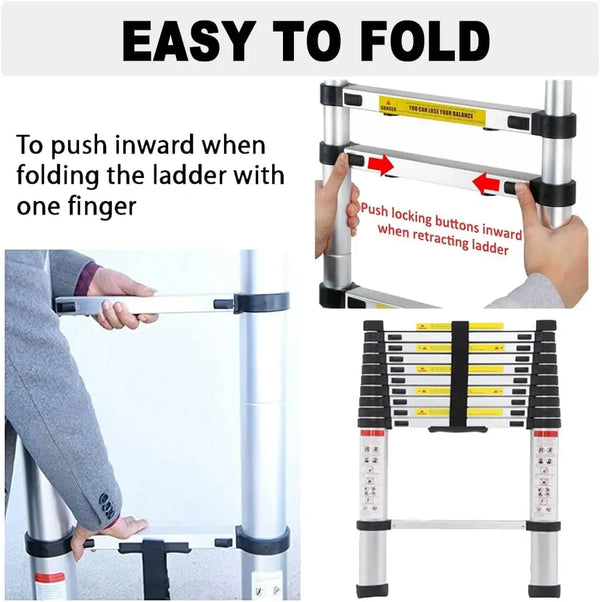 6.2m Telescopic Extendable Ladder with Roof Hooks