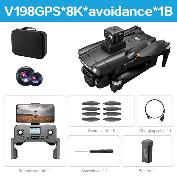 Lenovo V198 Max 8K GPS Brushless Drone with Laser Obstacle Avoidance 4.5-Inch Screen Remote