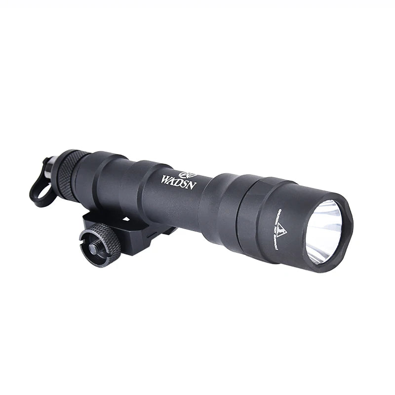 Black flashlight with visible brand logo on a white background